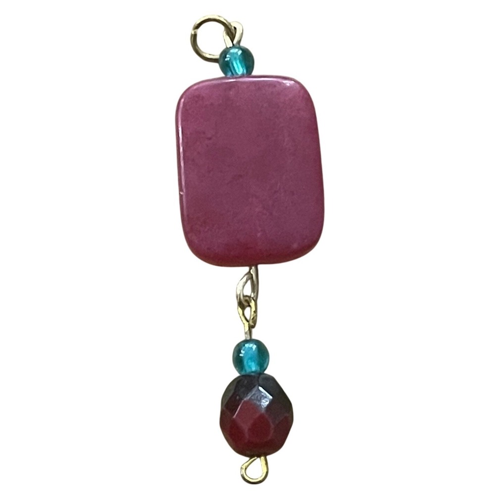 Handmade Pink Stone Cobalt Blue Glass Geometric Artisan Pendant 2 Inch Dangle